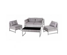 Salon de jardin 4 places en résine tressée gris + table basse ASTURIA - L 136 x l 66 x H 62