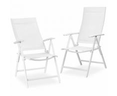 Chaise de jardin alu pliable blanc lot de 2 métal avec dossier réglable accoudoir HxlxP 100 x 56 x