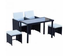 Ensemble salon de jardin encastrable 2 fauteuils monoblocs + 2 tabourets + table basse résine