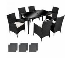 Salon de Jardin 6 Chaises 1 Table en Résine Tressée et Aluminium Noir