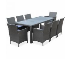 Salon de jardin Tavola 8 Gris en résine tressée, table d'extérieur 195cm avec 8 fauteuils