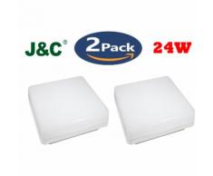 2×Plafonnier LED 24W Lampe Carrée sur Plafond IP40 Éclairage pour Cuisine et Salle de Bain Blanc