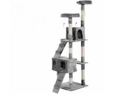 Arbre à chat griffoir grattoir double niche peluche sisal naturel hauteur 170 cm gris