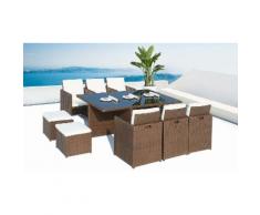 Salon jardin résine encastrable : 10 places / Marron-blanc