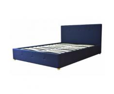 Lit coffre Majestueux tissu capitonné 140x190 bleu foncé