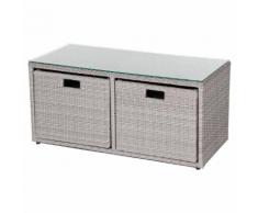 Table basse de jardin coffre rectangulaire Cuba Grège 101 x 50 x 47 cm - Aluminium traité époxy, Résine tressée, Verre Trempé