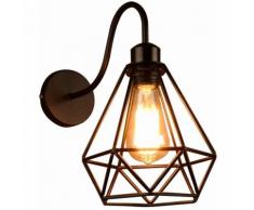 Applique Murale Forme Diamant Fer Forgé, Lustre abat-jour Cage Métal Lampe Rétro Industrielle E27
