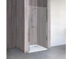 Porte de douche pivotante, paroi de douche en niche, profilé aspect chromé, verre transparent,
