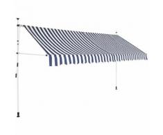 Auvent rétractable manuel 400 cm Rayures bleues et blanches MJ43224
