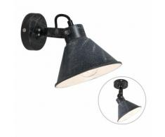 QAZQA Rustique Applique murale industrielle noire avec intérieur blanc - Liko Métal Noir Rond /