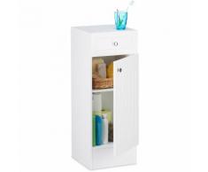 Armoire de salle de bain en bois blanc à poser meuble de rangement lamelles avec tiroir design