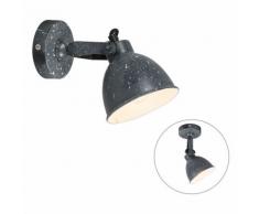 QAZQA Rustique Applique murale industrielle noire avec intérieur blanc - Liko Métal Blanc,Noir Rond