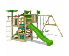FATMOOSE Portique de jeux en bois CrazyCoconut avec SuperSwing et toboggan vert