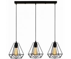 STOEX Suspension Industrielle Vintage Cage Dimant, Lampe de Plafond Barre 3 Luminaire Métal Lustre