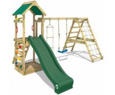 WICKEY Aire de jeux StarFlyer Portique de jeux en bois Tour d'escalade, toboggan verde + bâche verde