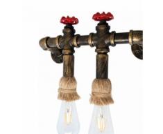 Rétro Tubes d'eau Murale Industrielle en Métal avec 2 Tête Socle Lampe à Douille E27 Lumière
