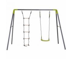 Balançoire 2 agrès portique avec balançoire et échelle dim. 2,55L x 1,38l x 1,80H m métal époxy