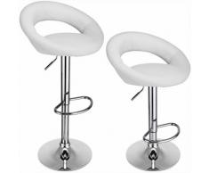 Set de 2 tabourets de bar blanc - Hauteur réglable - 360° - Cuisine salon bar