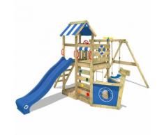 WICKEY Aire de jeux SeaFlyer Portique de jeux en bois Maison pour jardin avec balançoire et