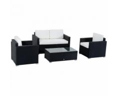 Ensemble salon de jardin résine tressée 4 places et table basse design noir et blanc
