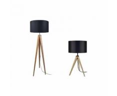 IDUN Lampadaire + lampe a poser trepied bois massif naturel style scandinave - Abat-jour