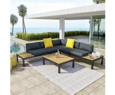 Salon d'angle de jardin design aluminium couleur Gris Noir - MILANO