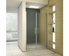 Porte de douche pivotante 95x195 cm verre anticalcaire et sablé installation en niche