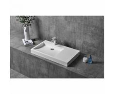 Lavabo mural / vasque à poser TWG11 en fonte minérale (pure acrylic) - blanc mat - 81 x 45,5 x 10 cm