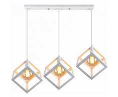 Metal Suspension Luminaire Industrielle en Barre 3 Lampes, Lampe de Plafond Abat-Jour E27, Blanc