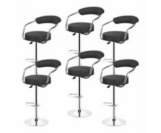 Tabourets de bar de cuisine imitation cuir Chaise réglable en hauteur 55 à 75 cm (Lot de 6, Noir)
