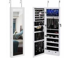 Armoire à bijoux armoire de rangement mural armoire accrochée à la porte avec serrure et LED JBC93W
