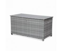 Coffre de jardin Cassapanca nuances de gris en résine tressée 170x82cm, malle de rangement avec