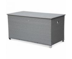 Coffre de jardin Cassapanca gris en résine tressée 170x82cm, malle de rangement de coussins avec