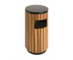 Poubelle d'extérieur ronde, aspect bois, 50 L