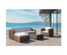 Nevala marron/blanc : salon de jardin 6 places en résine tressée