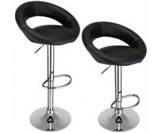 Set de 2 tabourets de bar noir - Hauteur réglable - 360° - Cuisine salon bar