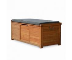 Coffre de jardin - CAJA gris - en bois 125x60cm rangement coussins avec vérin et poignées