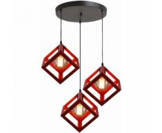 Suspension Industrielle Cage Carre Contemporain, E27 Lampe Plafonnier Lustre Abat-jour Corde
