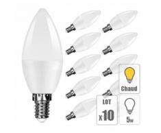 Lot 10 ampoule led E14 5W bougie blanc chaud