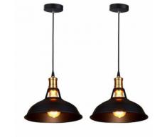 Lot de 2 Lustre Suspension Industrielle Vintage E27 Lampe Plafonniers Retro Abat-jour pour Cuisine