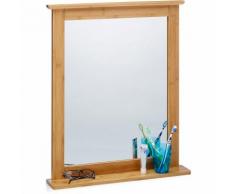 Miroir mural avec cadre en bambou pour salle de bain salon surface rangement, nature