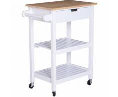 Chariot de service desserte de cuisine à roulettes multi-rangements 64L x 39l x 85H cm plateau bois