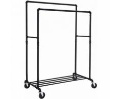 Porte-Manteau enTube avec Les roulettes, Charge 110kg, Deux Barres de Suspension Mobile, Étagère en
