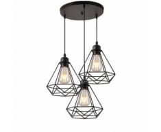 Suspension Industrielle Disque 3 Luminaire, E27 Lampe de Plafond Vintage Lustre Abat-Jour Noir pour