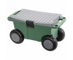Tabouret de jardin à roulettes avec coffre - Vert - 53 cm