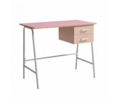 Bureau écolier vintage plateau rose pieds métal 2 tiroirs CAMPUS