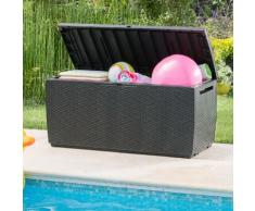Coffre de jardin PVC imitation résine tressée ronde 302L - Gris TROPIC