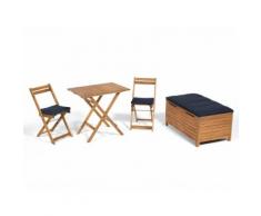 Salon de jardin 2 places + 1 banc coffre en acacia DENIM