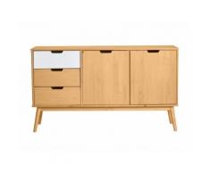 Buffet en bois massif blanc scandinave avec 2 portes et 3 tiroirs FIFTIES