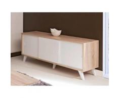 Buffet bas scandinave en bois blanc (chêne) avec portes coulissantes FINN